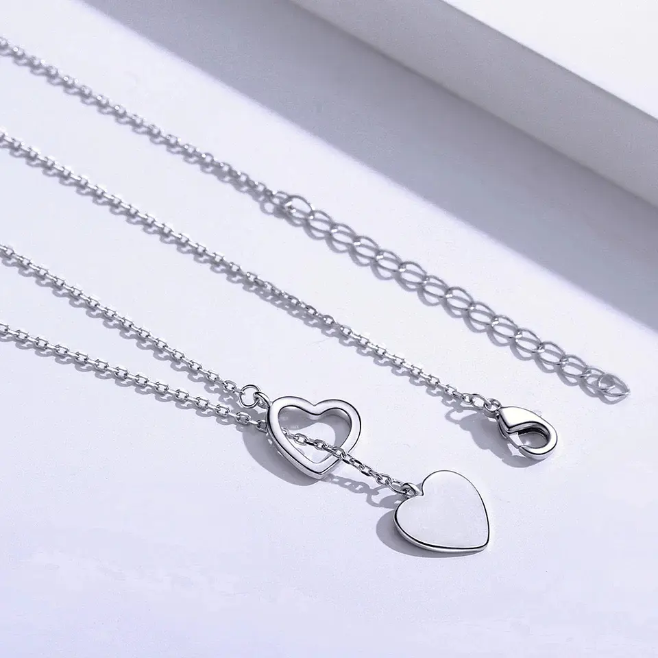 Collar Amor Doble Corazon Plateado 5