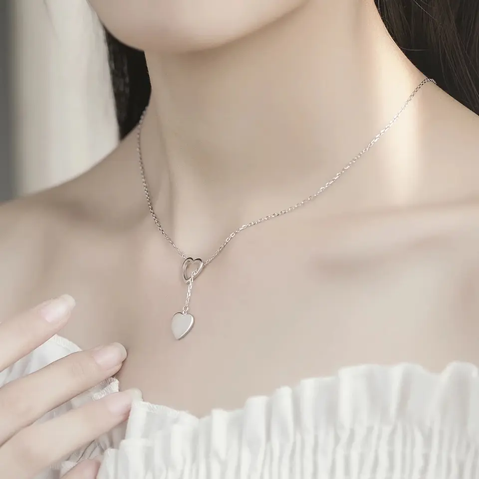 Collar Amor Doble Corazon Plateado 6
