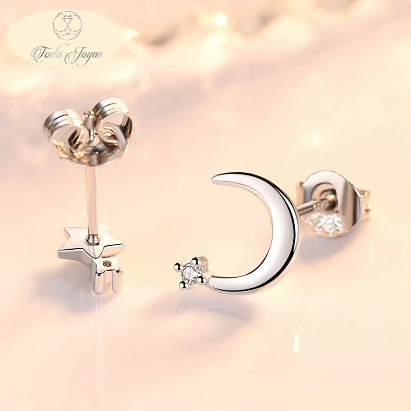 Aros de Luna y Estrella Plateado 4