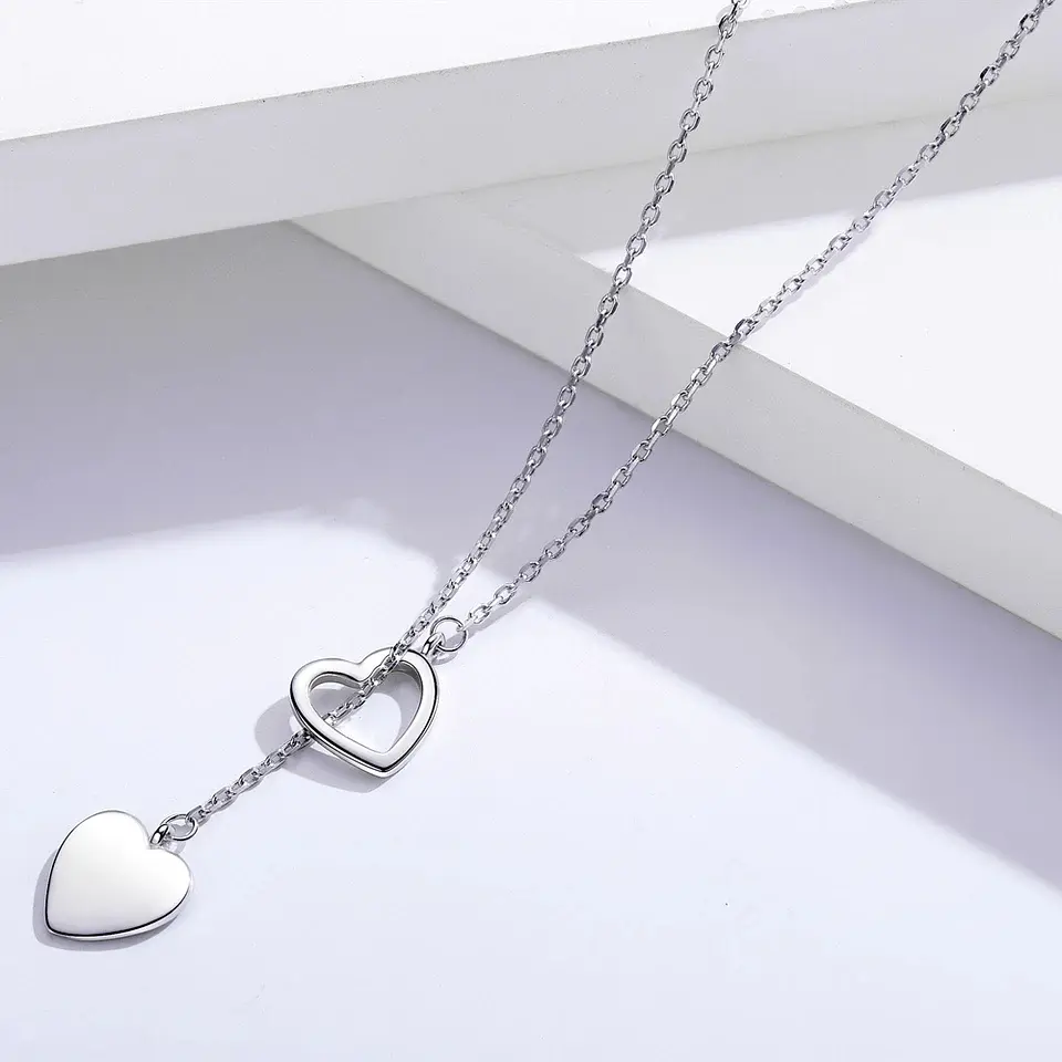 Collar Amor Doble Corazon Plateado 7