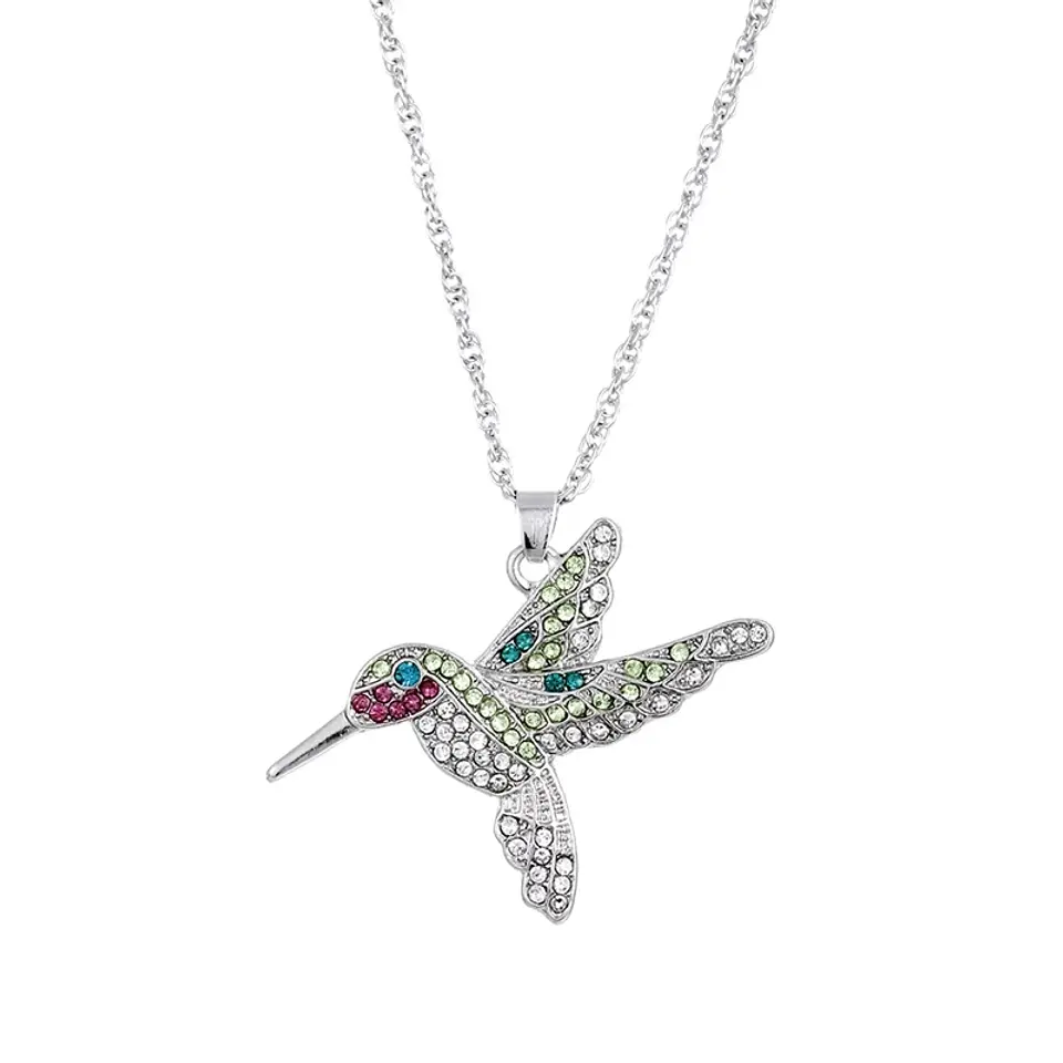 Collar Colgante Colibri con Circones Plateado 1