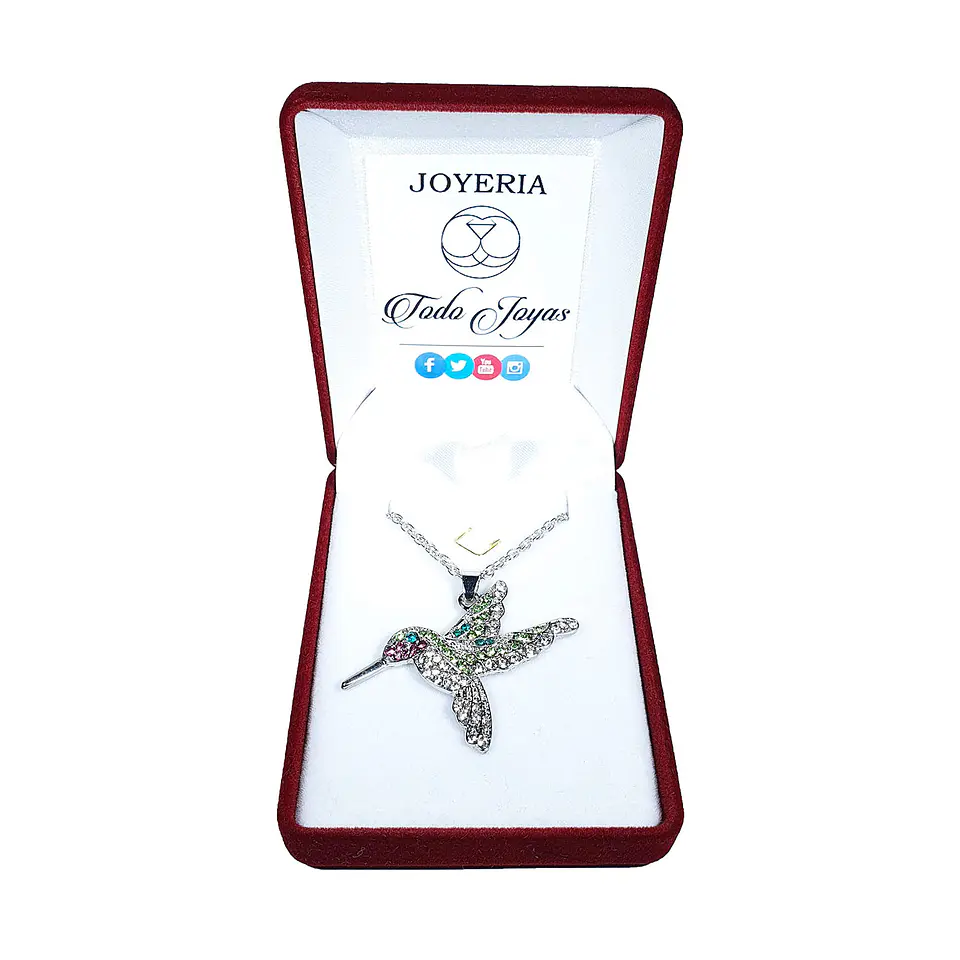Collar Colgante Colibri con Circones Plateado 2