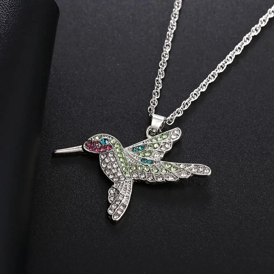 Collar Colgante Colibri con Circones Plateado 3