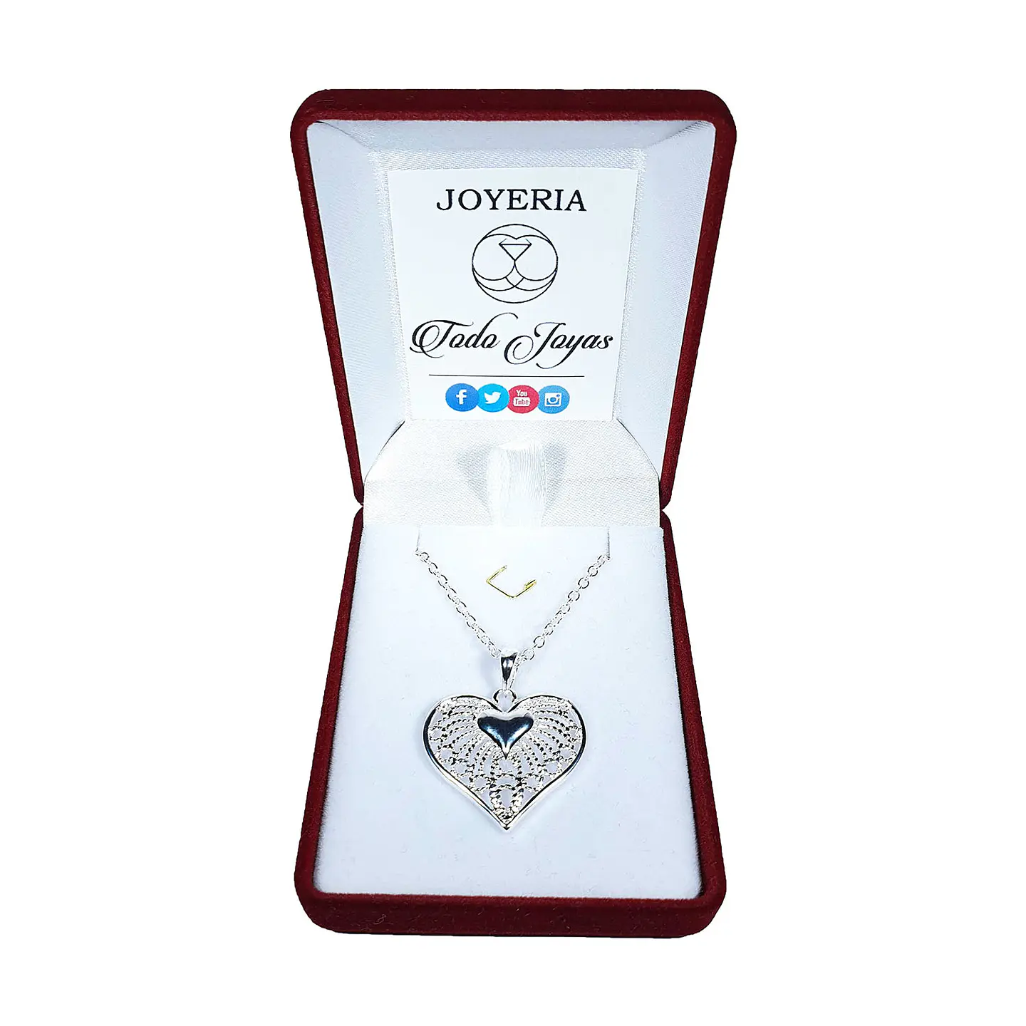 Collar Colgante Corazon Cadenas Plateado 2