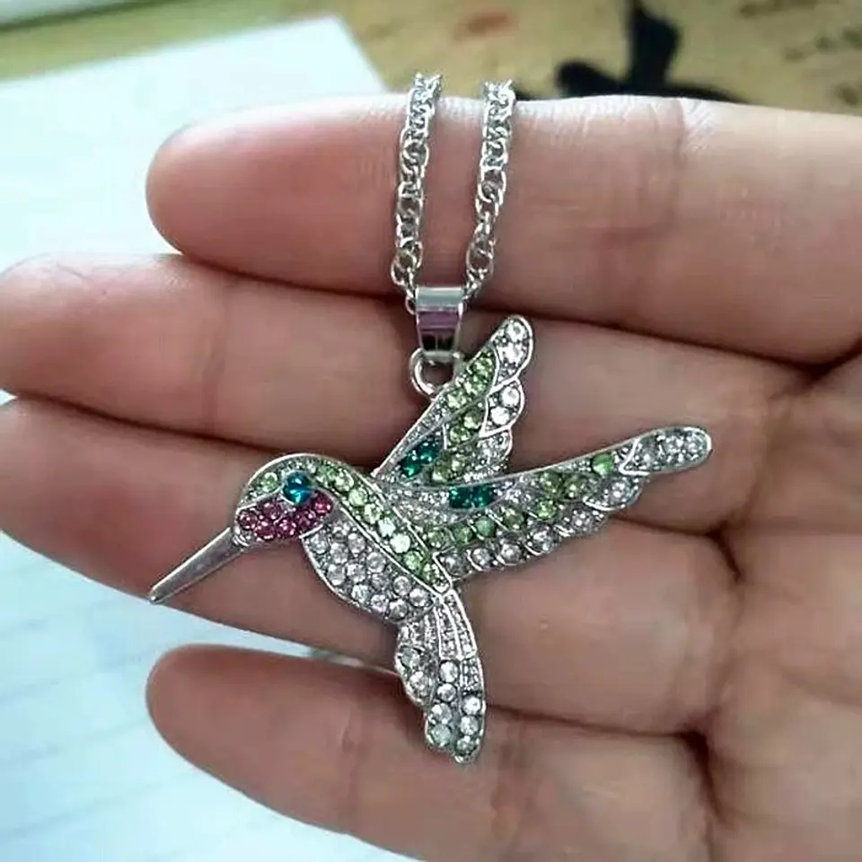 Collar Colgante Colibri con Circones Plateado 4