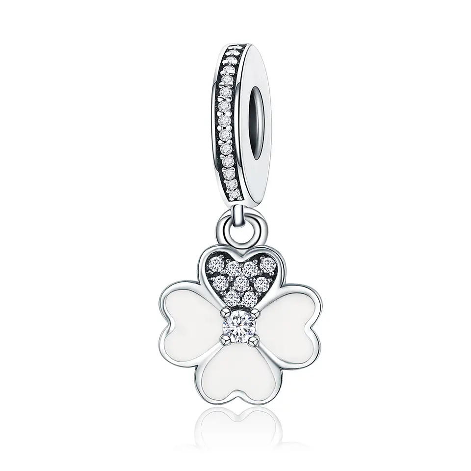 Charm Dije Plata 925 Trebol Blanco 1