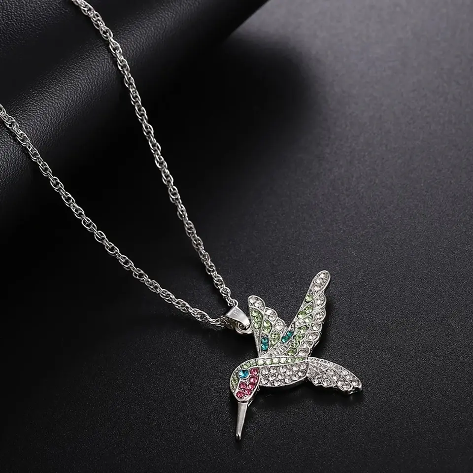 Collar Colgante Colibri con Circones Plateado 7