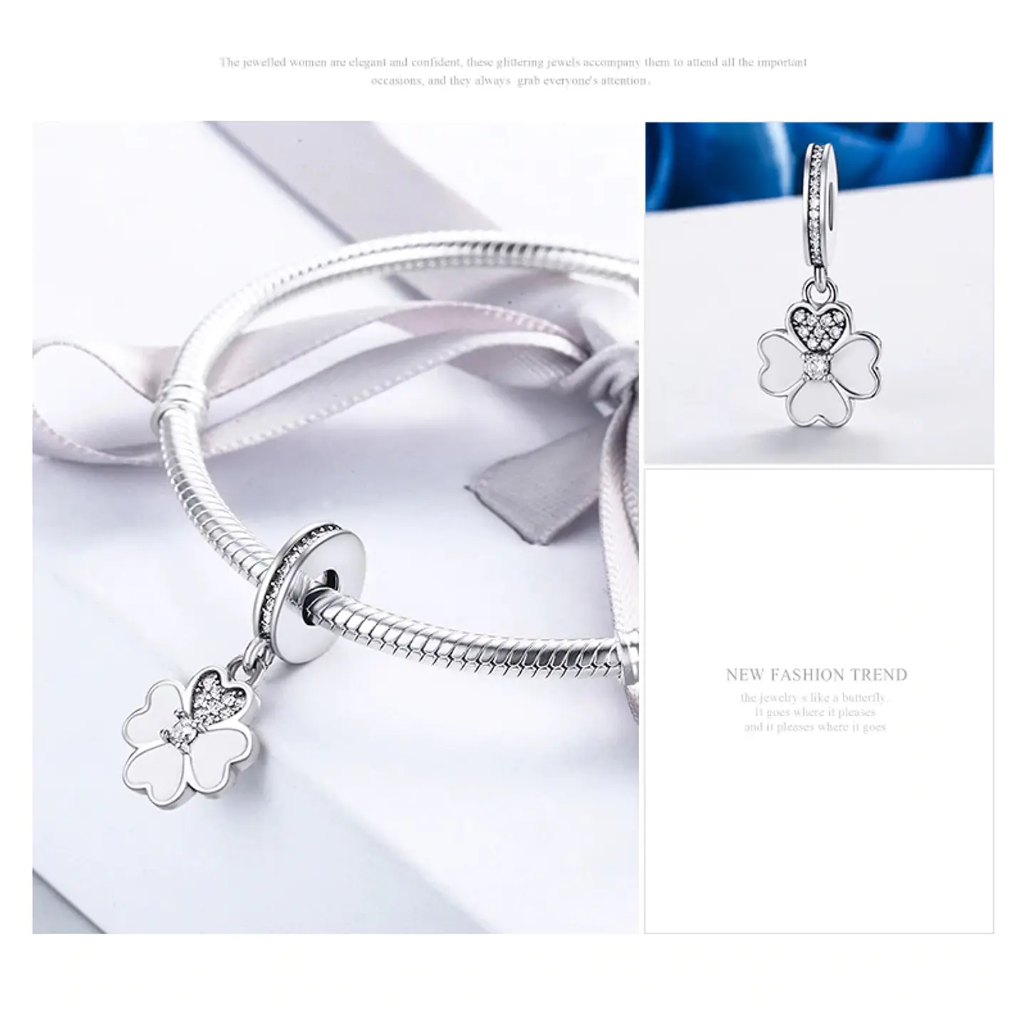 Charm Dije Plata 925 Trebol Blanco 3