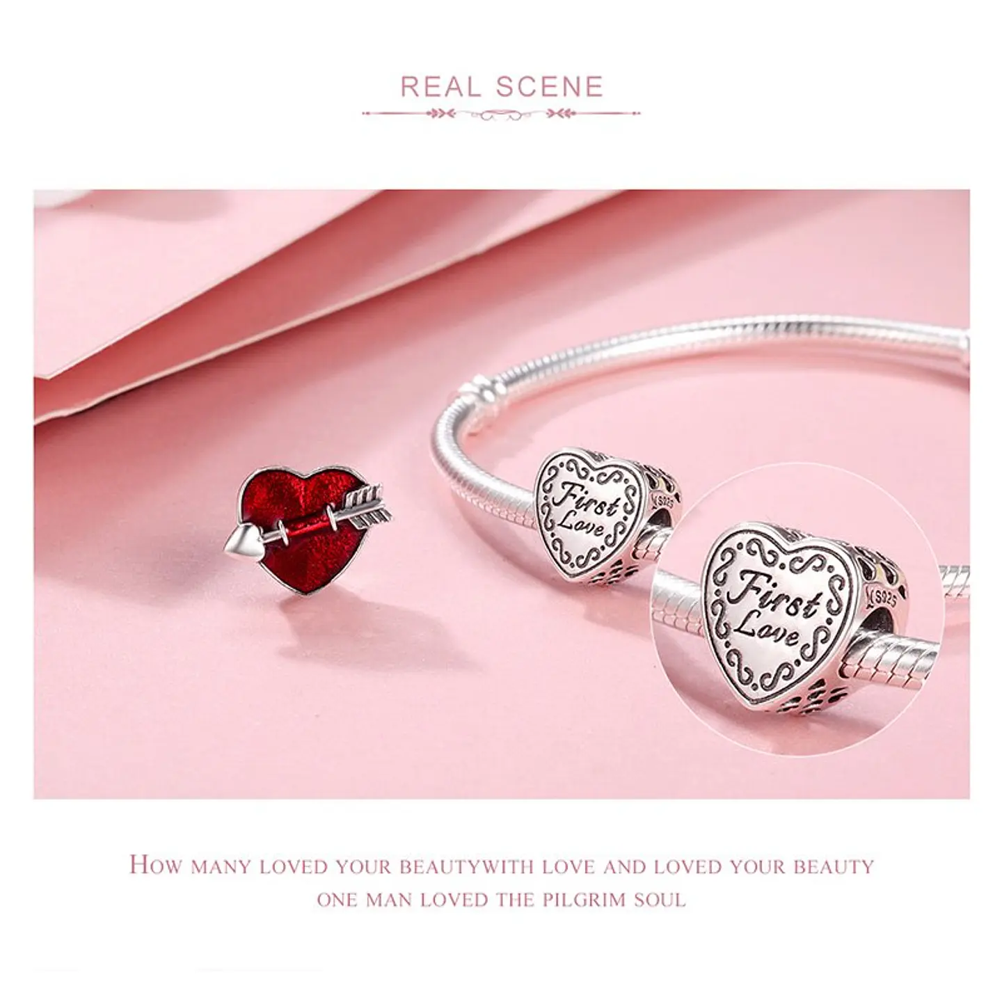 Charm Dije Plata 925 Corazon Rojo Flecha 3