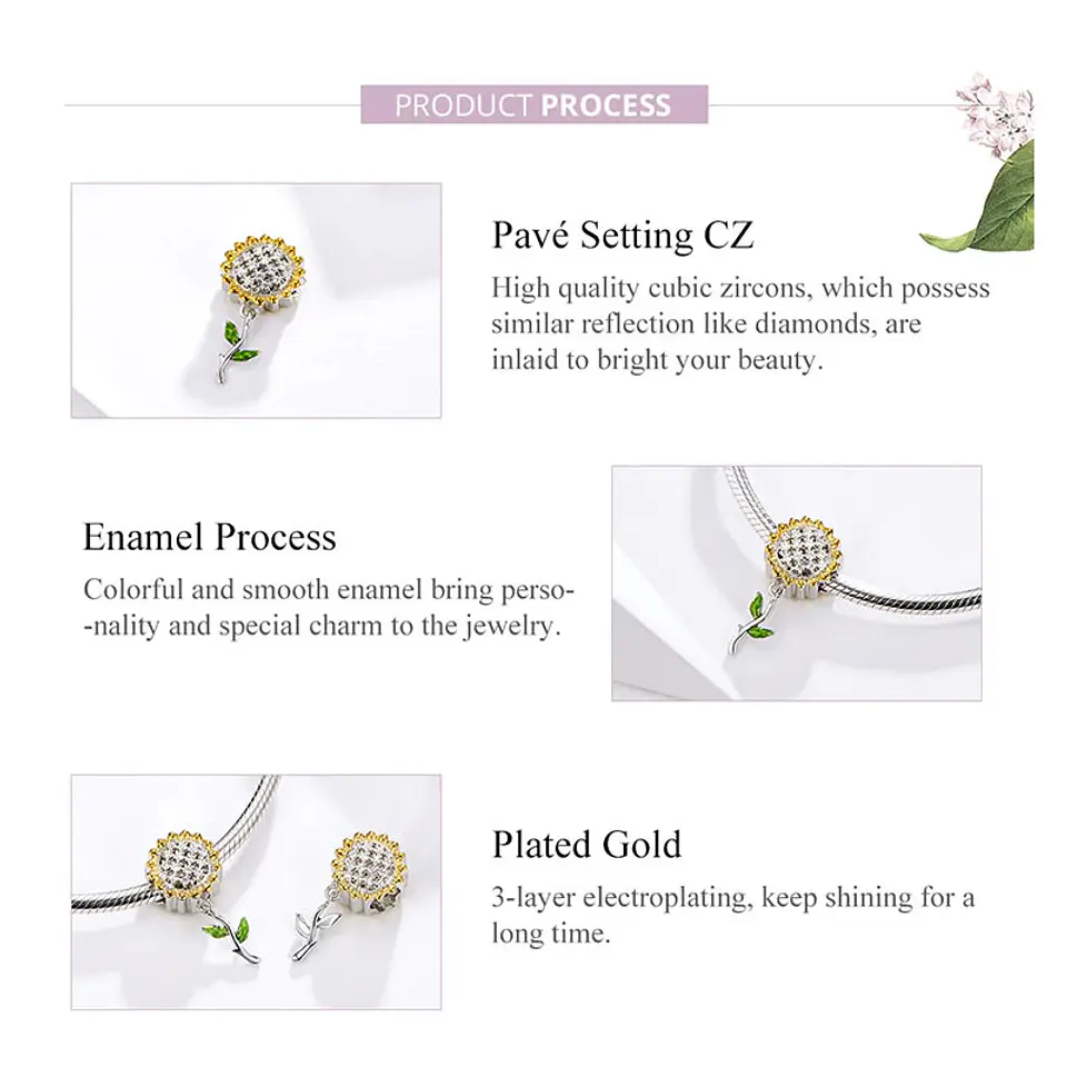 Charm Dije Plata 925 Flor Girasol 2