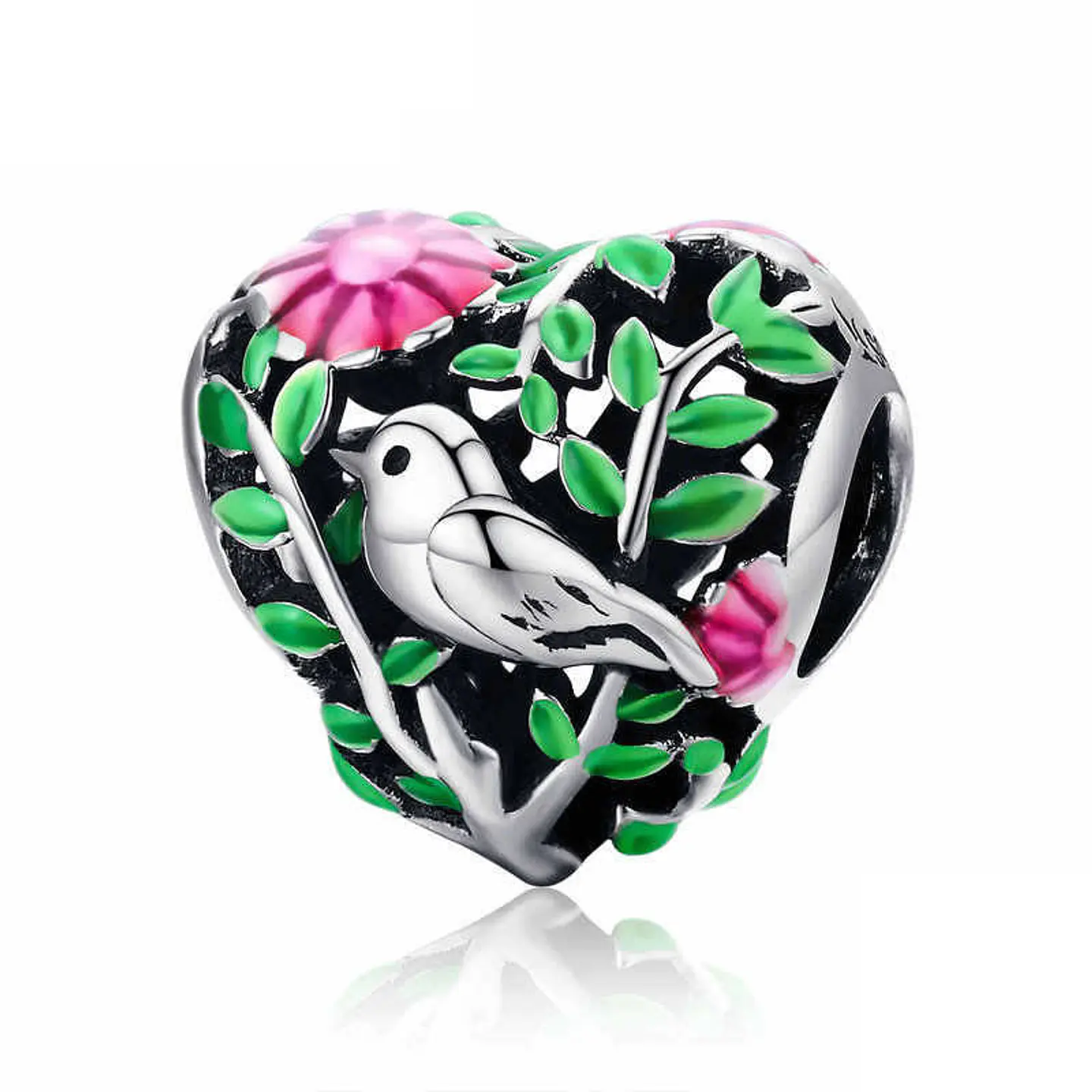 Charm Dije Plata 925 Corazon Colibri Pajaro Ave 1