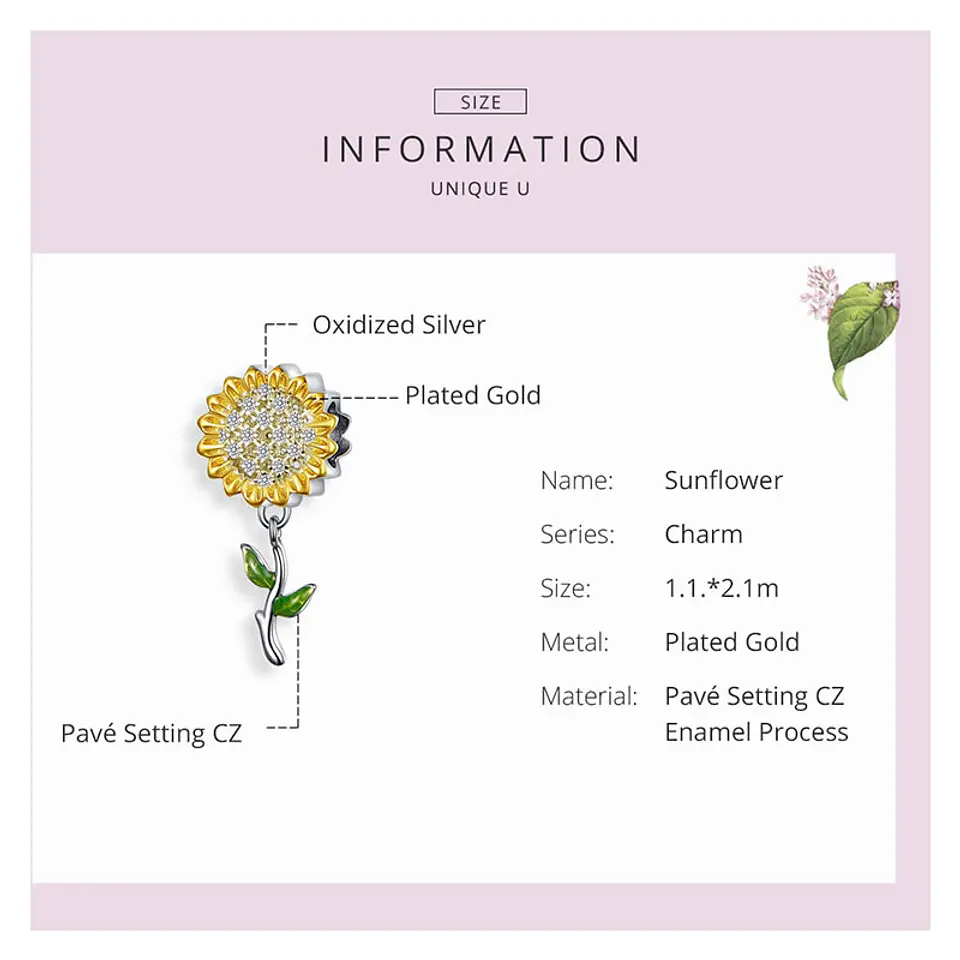 Charm Dije Plata 925 Flor Girasol 3
