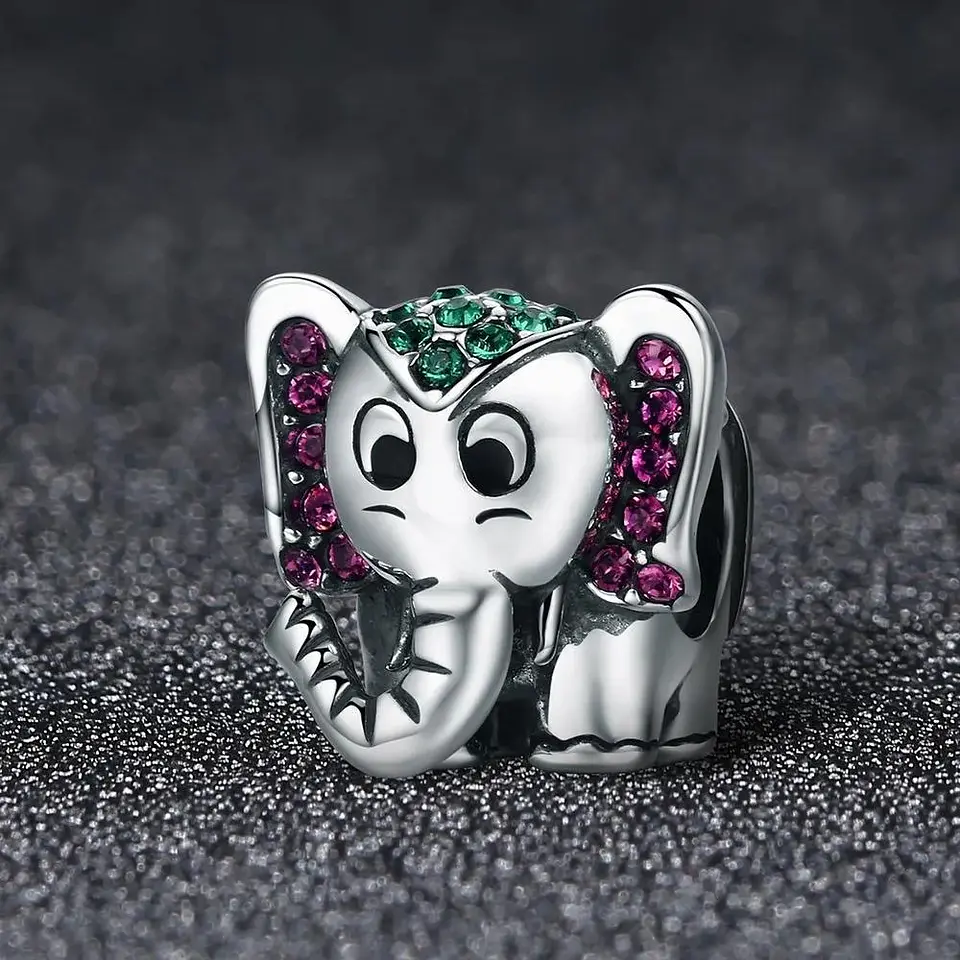 Charm Dije Plata 925 Elefante Circones Colores 3