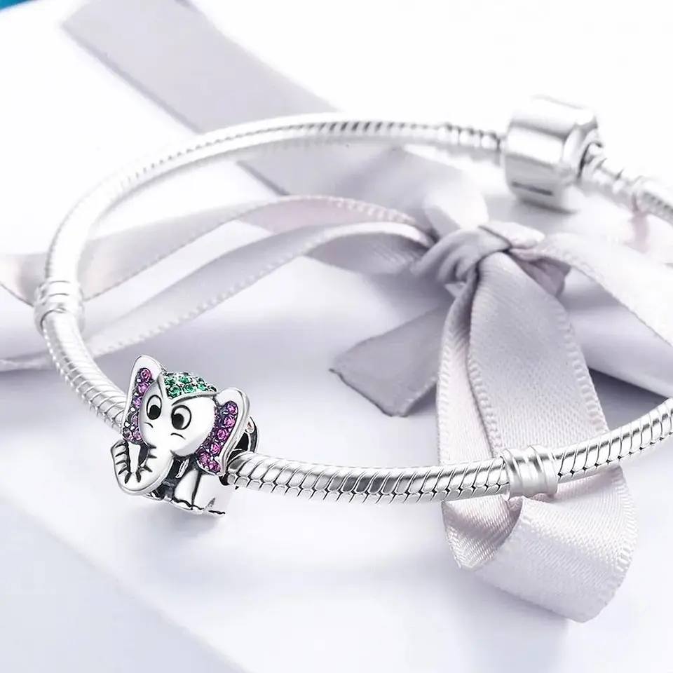 Charm Dije Plata 925 Elefante Circones Colores 4
