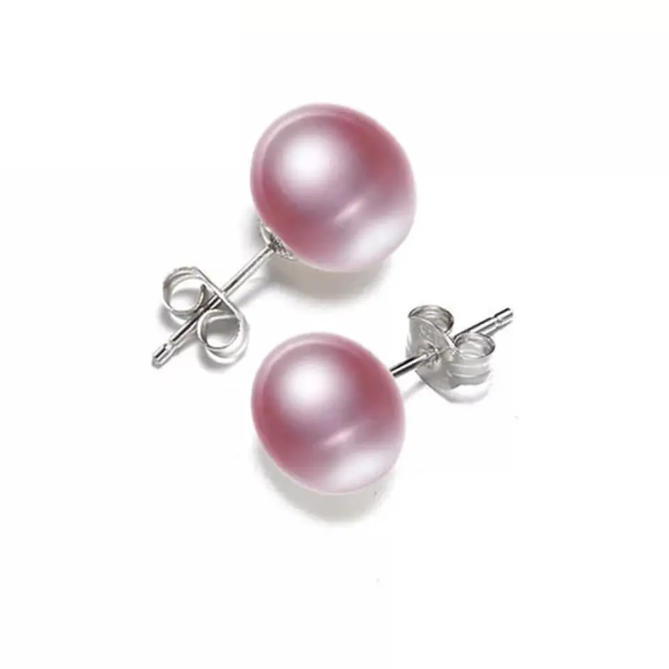 Aros Plata 925 Pasador Perla Morada 1
