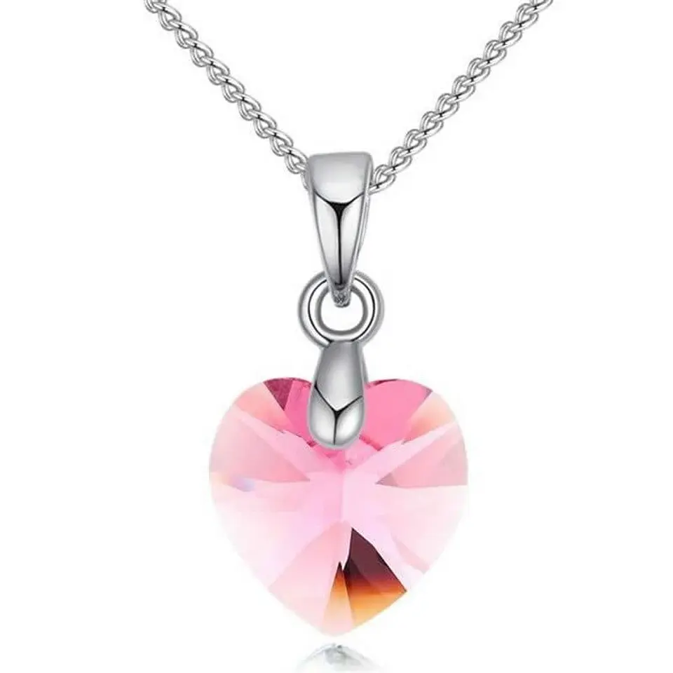 Collar Colgante Cristal Rosado Plateado 1