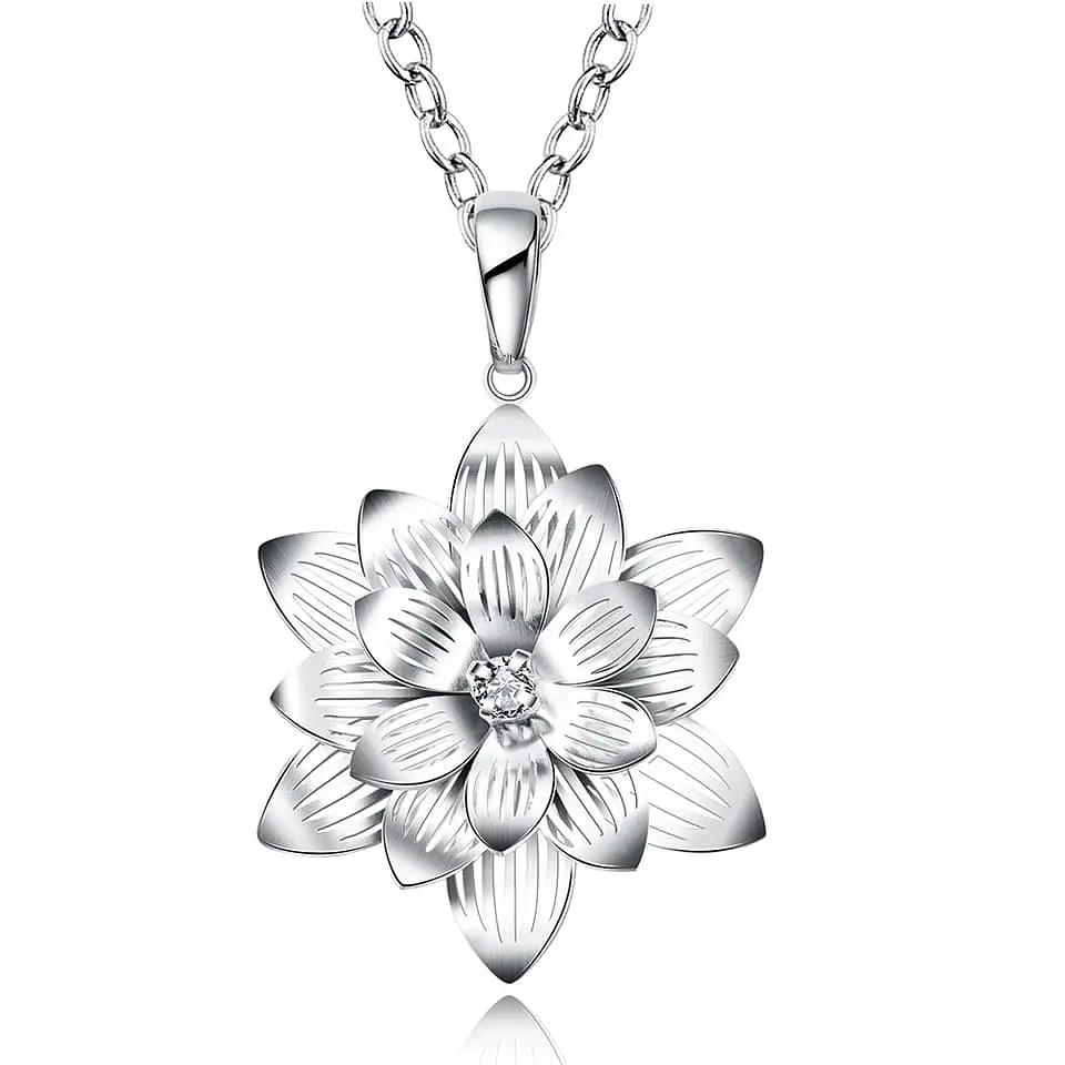 Collar Colgante Flor de Loto Plateado 1