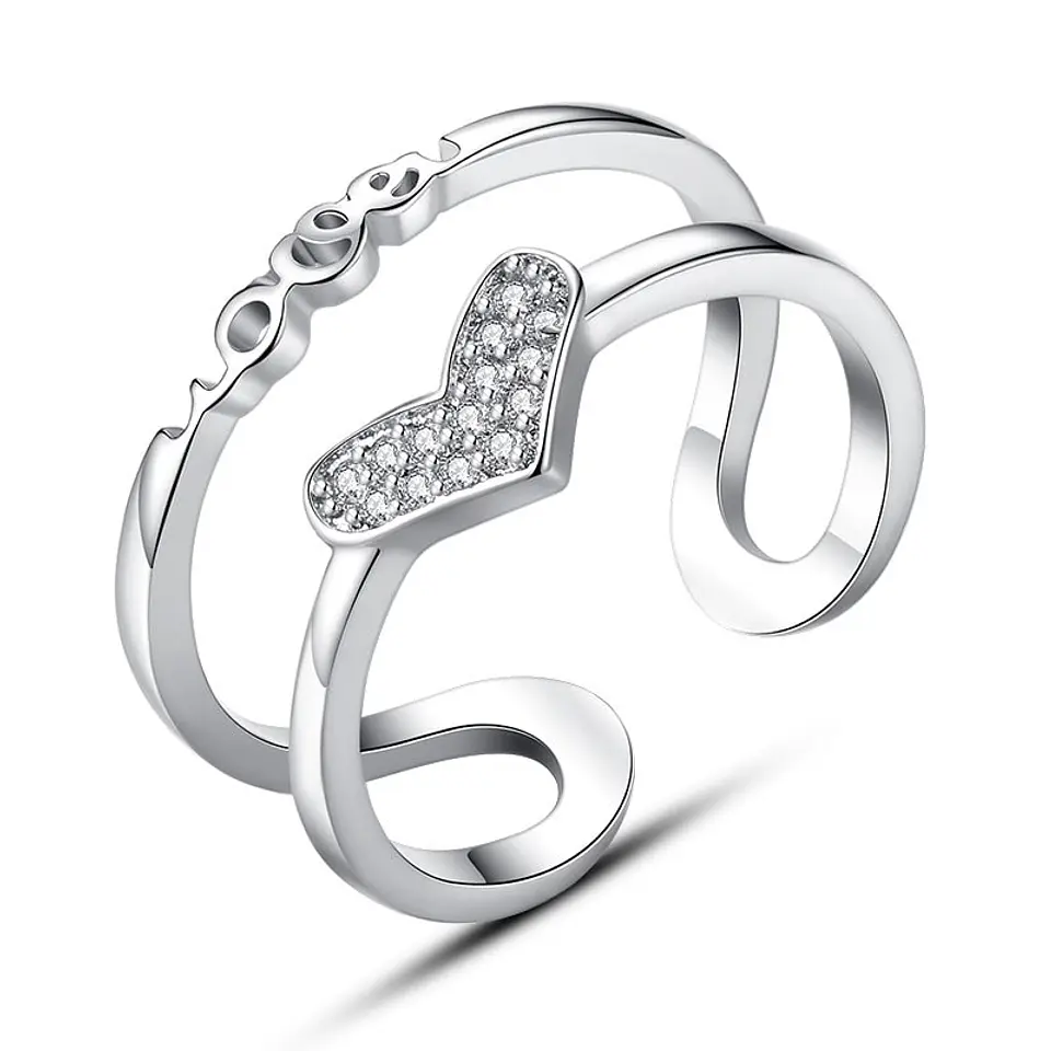 Anillo Corazon Doble Arco Circones Plateado 1