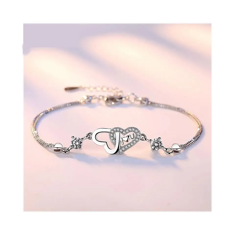 Pulsera Corazones con Circones Plateado 3