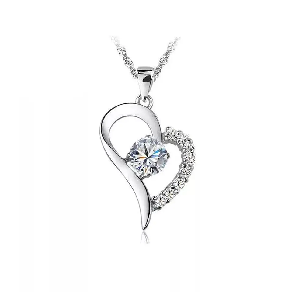 Collar Colgante Corazon con Circones Plateado 1