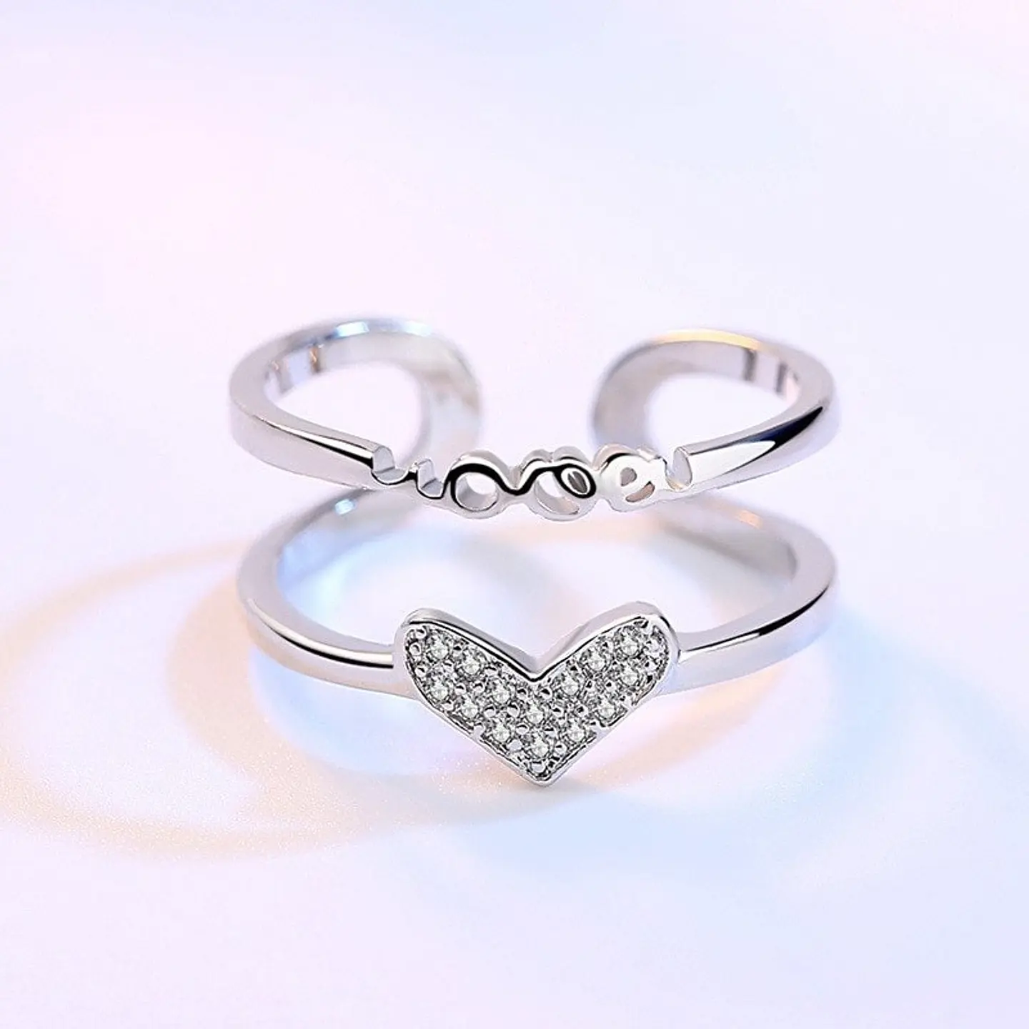 Anillo Corazon Doble Arco Circones Plateado 3
