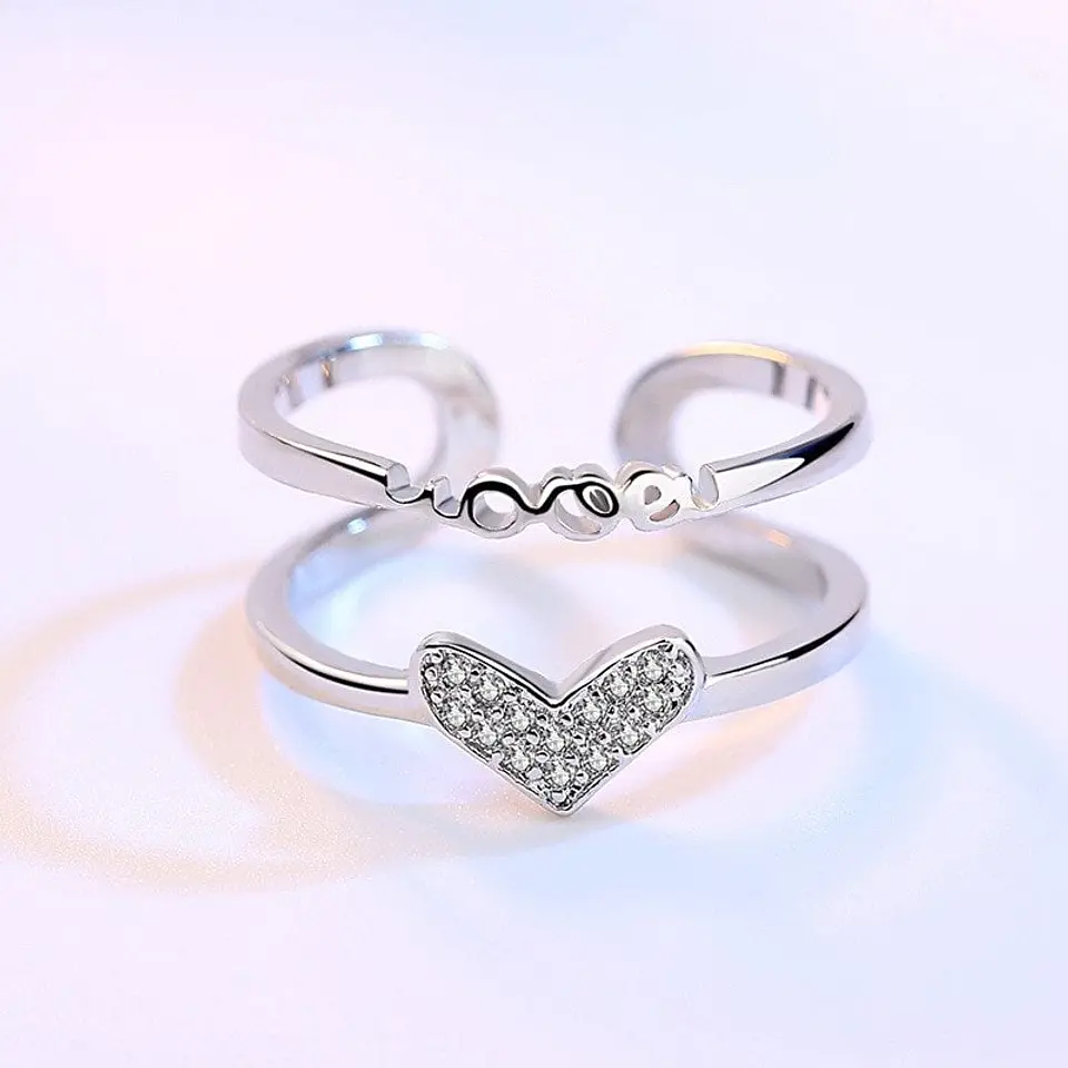 Anillo Corazon Doble Arco Circones Plateado 3