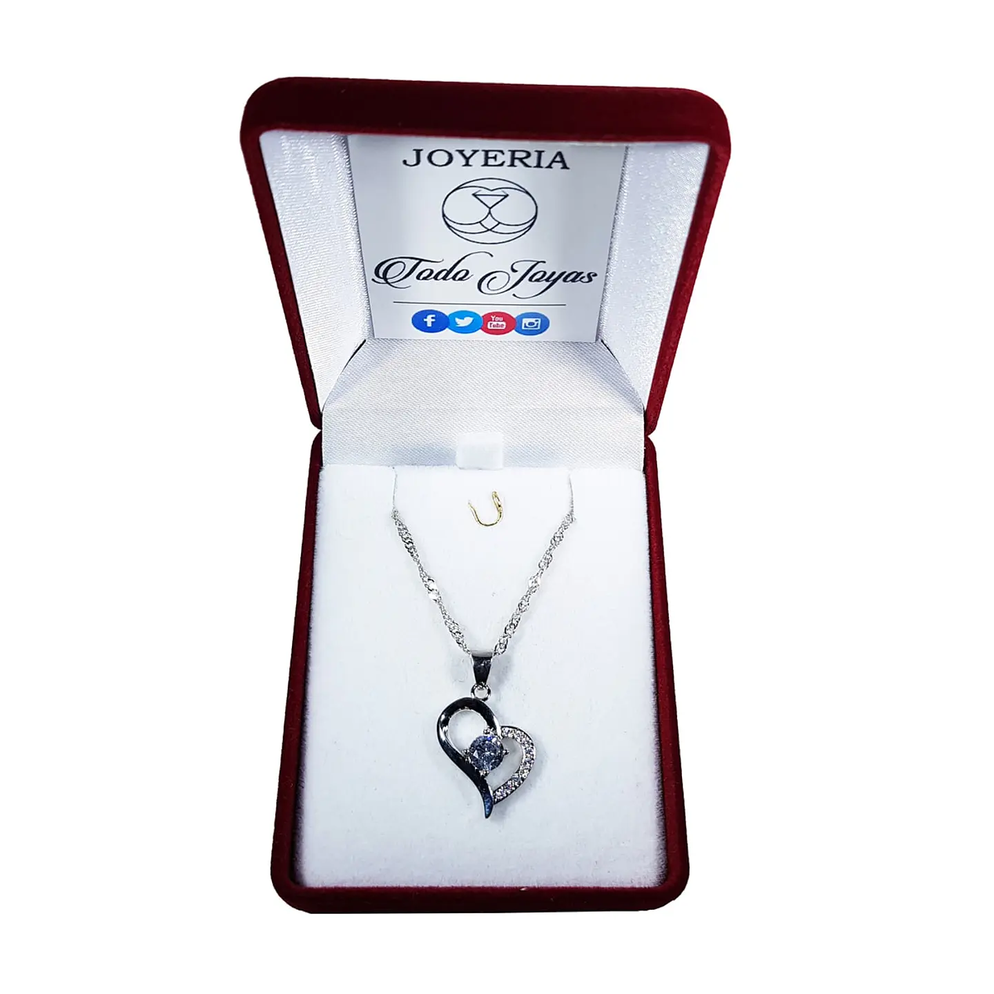 Collar Colgante Corazon con Circones Plateado 2