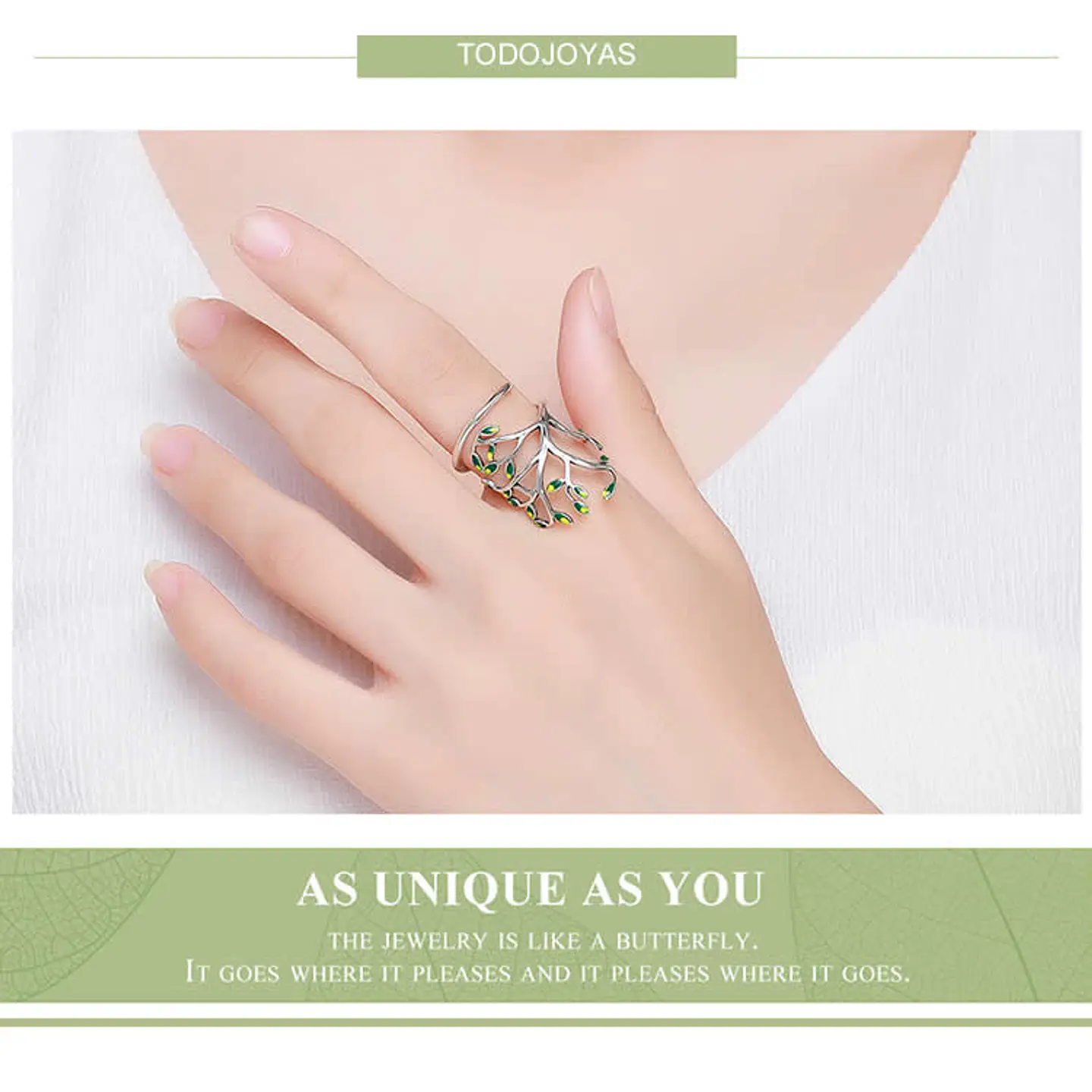 Anillo Plata 925 Arbol De la Vida Verde 2