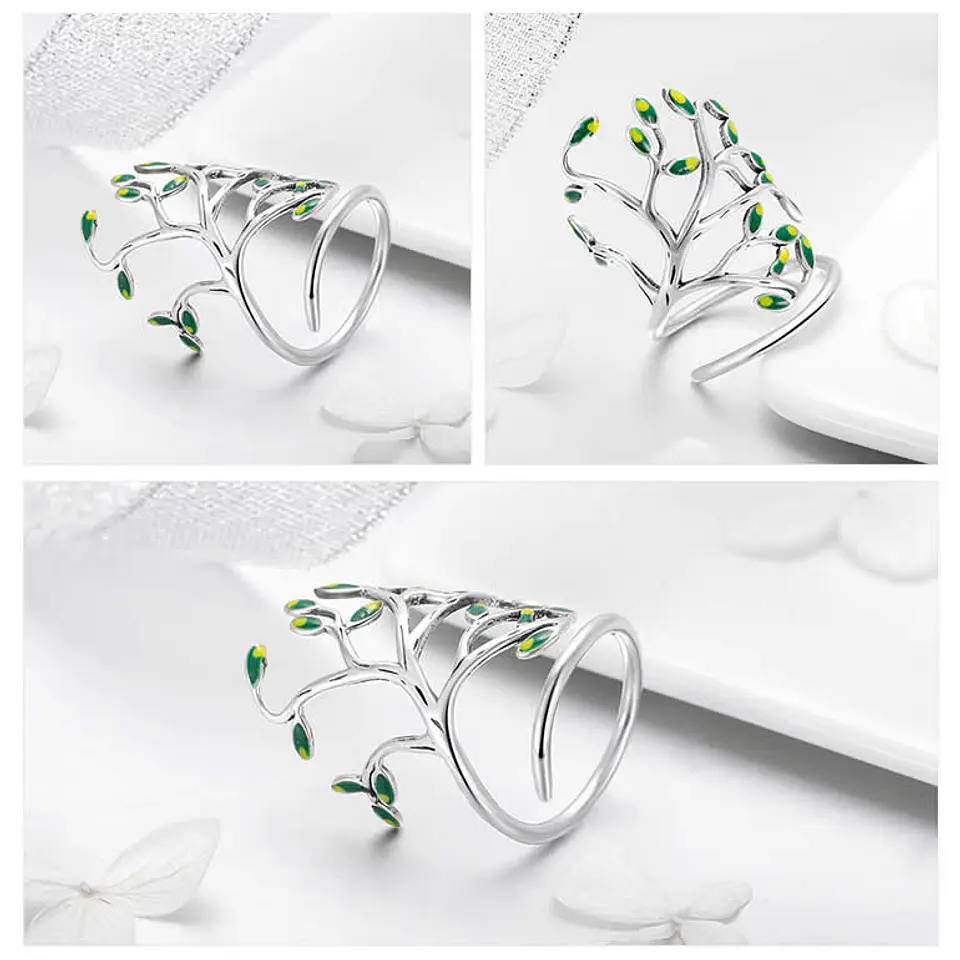 Anillo Plata 925 Arbol De la Vida Verde 3