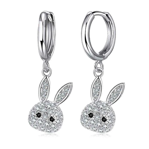 Aros de Conejo Colgante con Circones Plateado