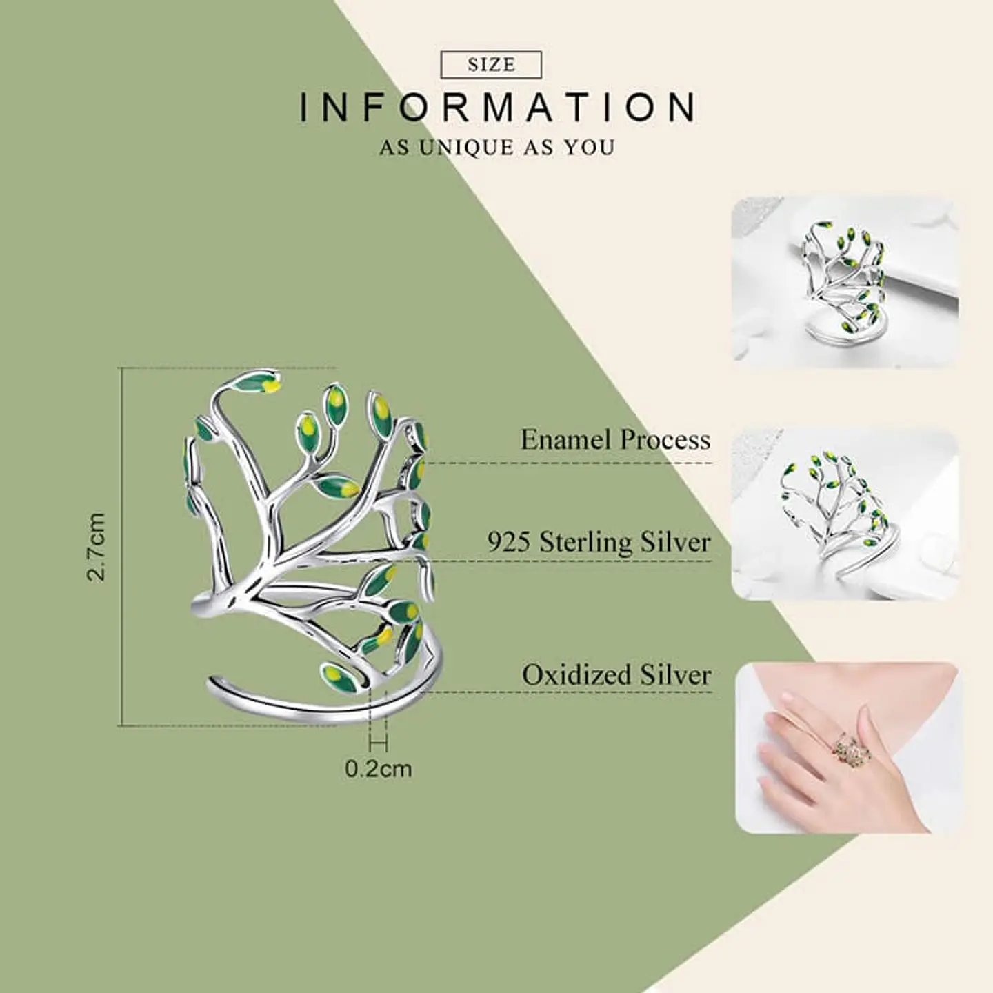 Anillo Plata 925 Arbol De la Vida Verde 5