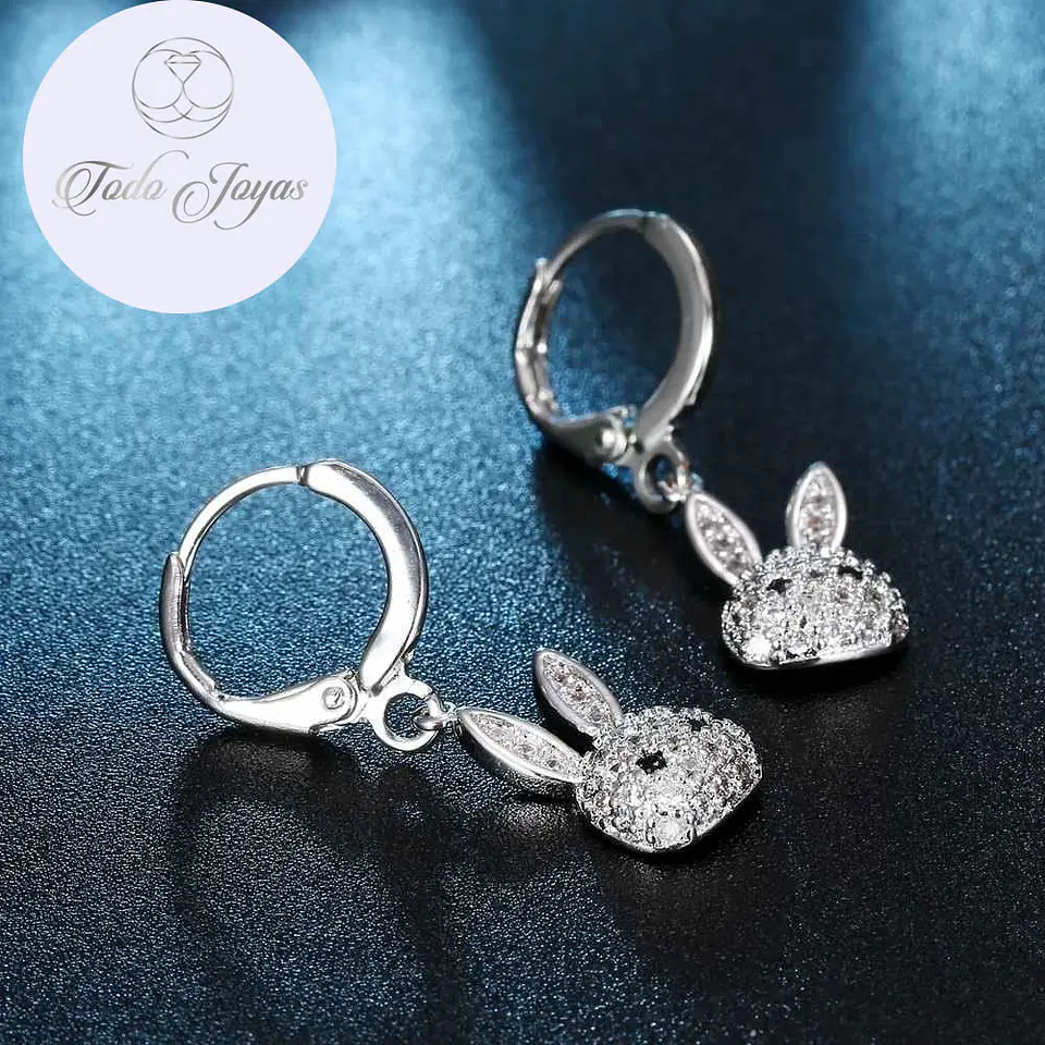 Aros de Conejo Colgante con Circones Plateado 2