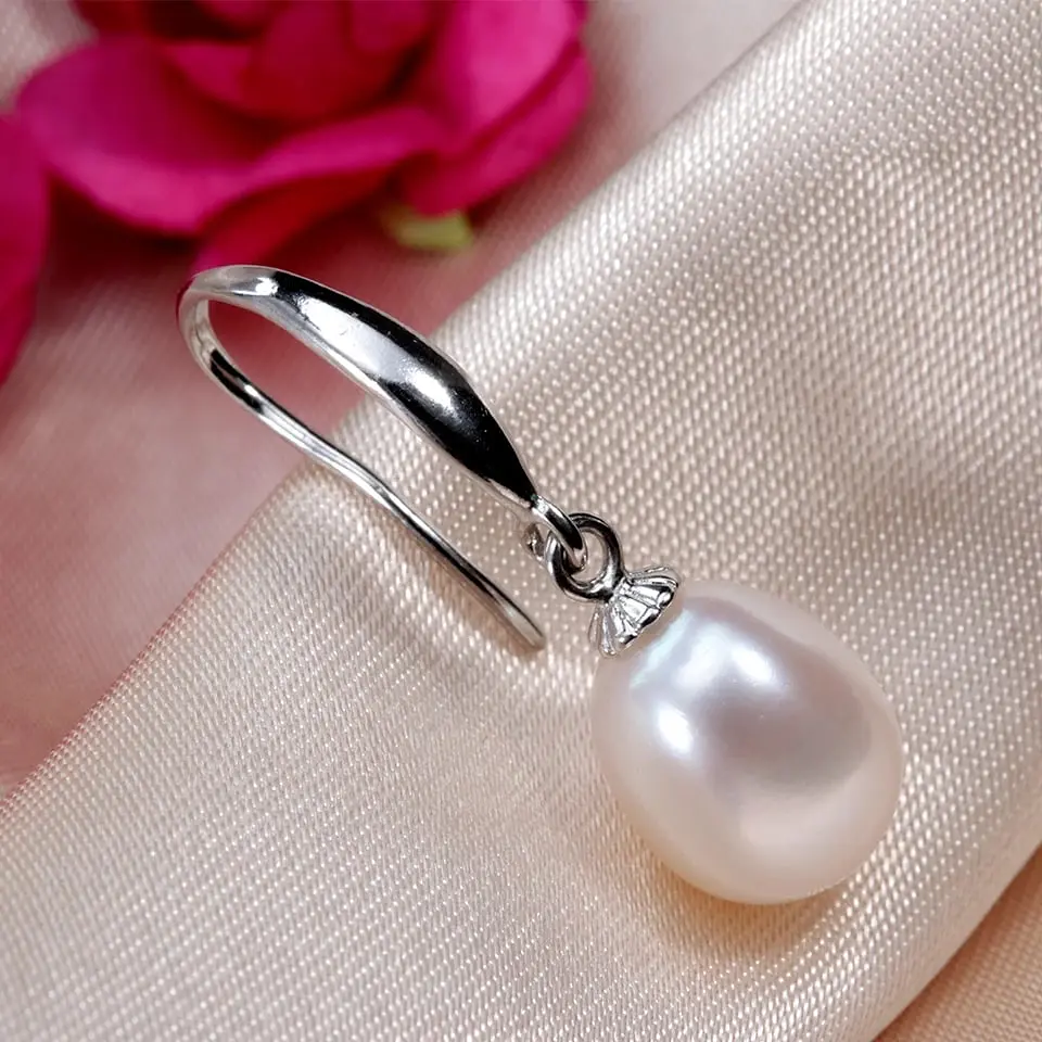 Aros Plata 925 Perla Colgante Blanco 4