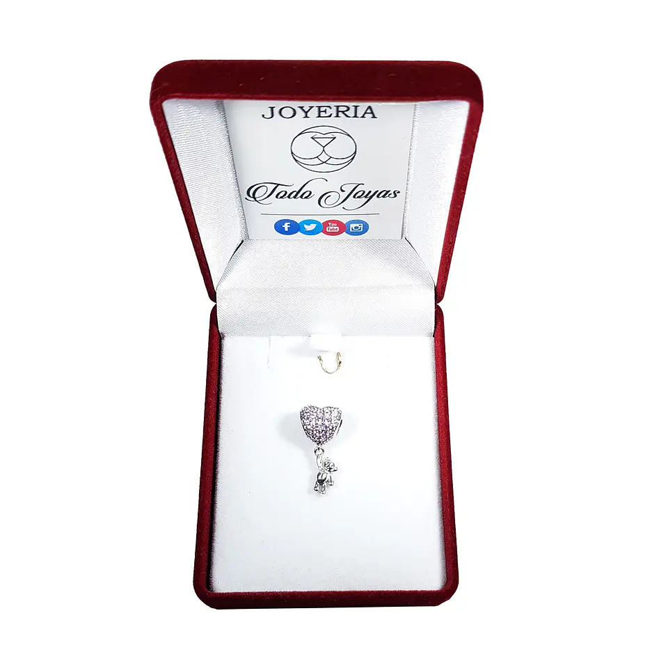 Charm Dije Plata 925 Oso Corazon Rosa 2