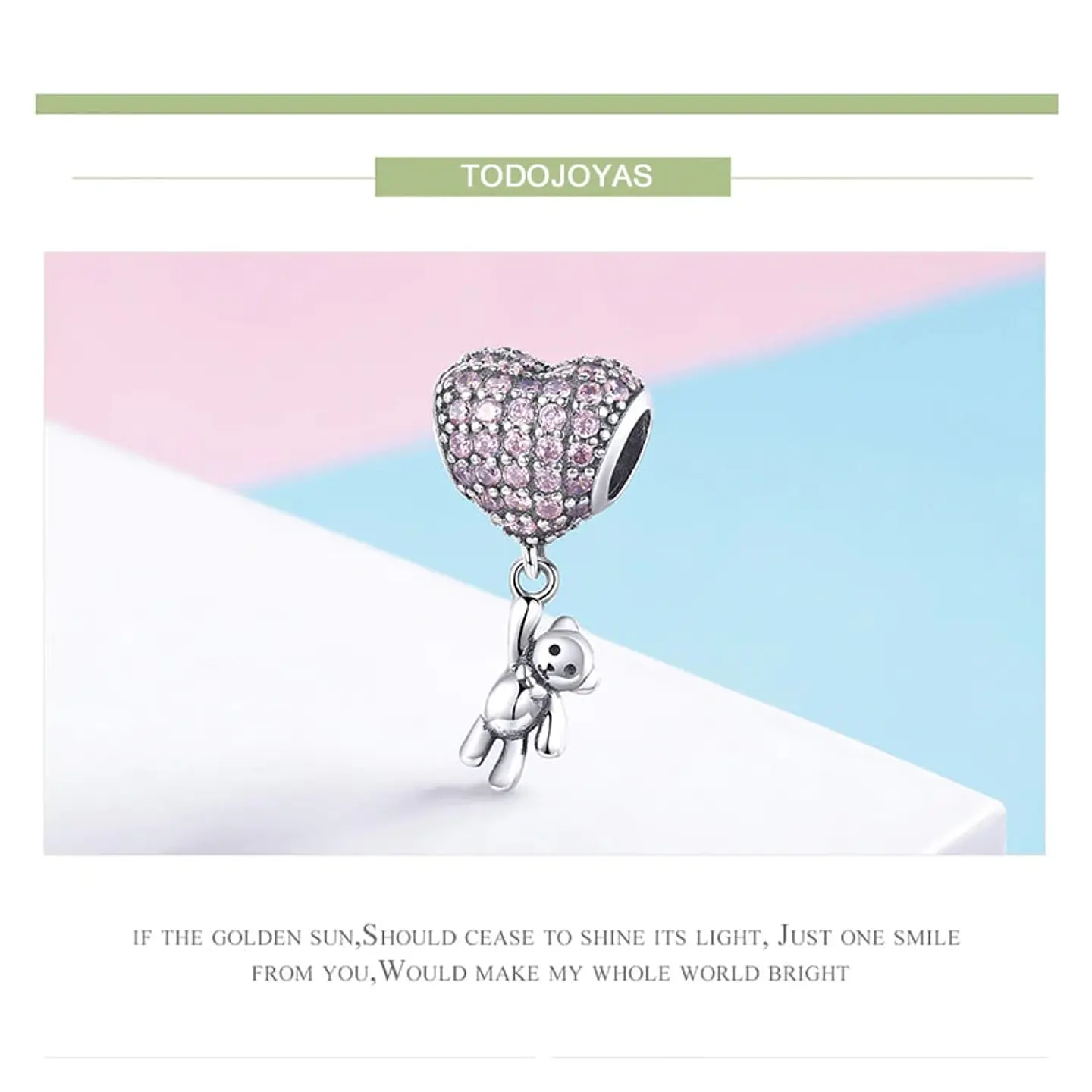 Charm Dije Plata 925 Oso Corazon Rosa 6