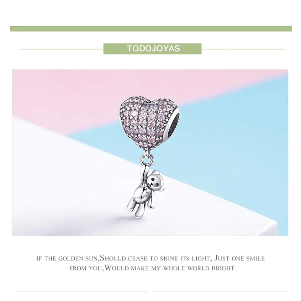 Charm Dije Plata 925 Oso Corazon Rosa 6