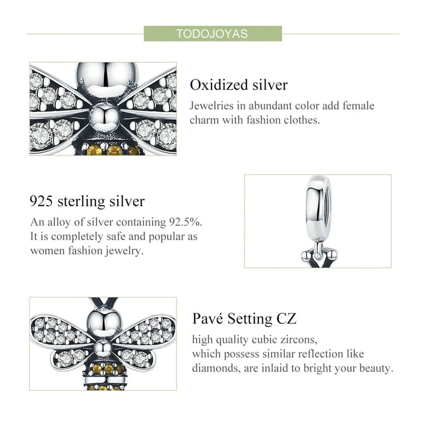 Charm Dije Plata 925 Abeja 5