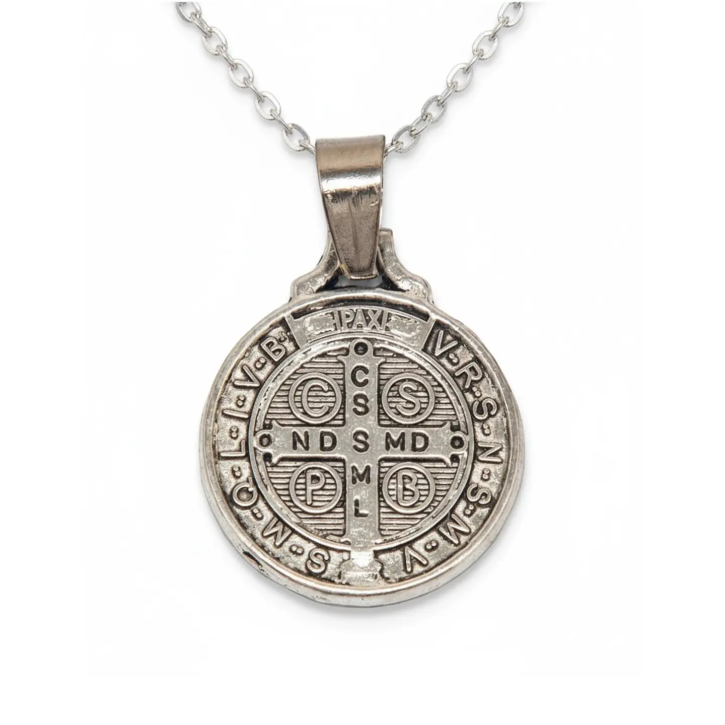 Collar Medalla San Benito Plateado 5