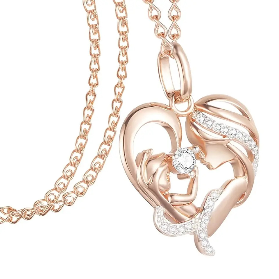 Collar Corazon Mama y Bebe Dorado Rosa 3