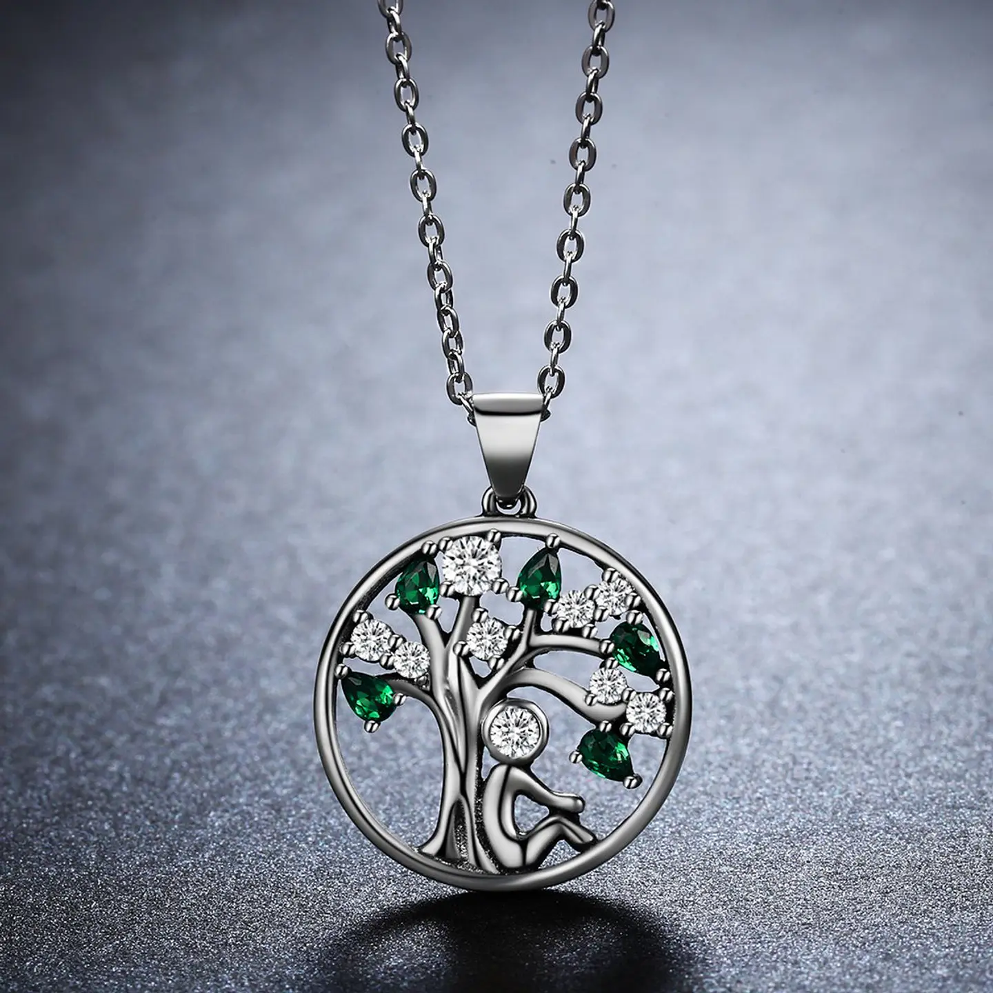 Collar Plata 925 Arbol de la Vida Circones Verdes 2