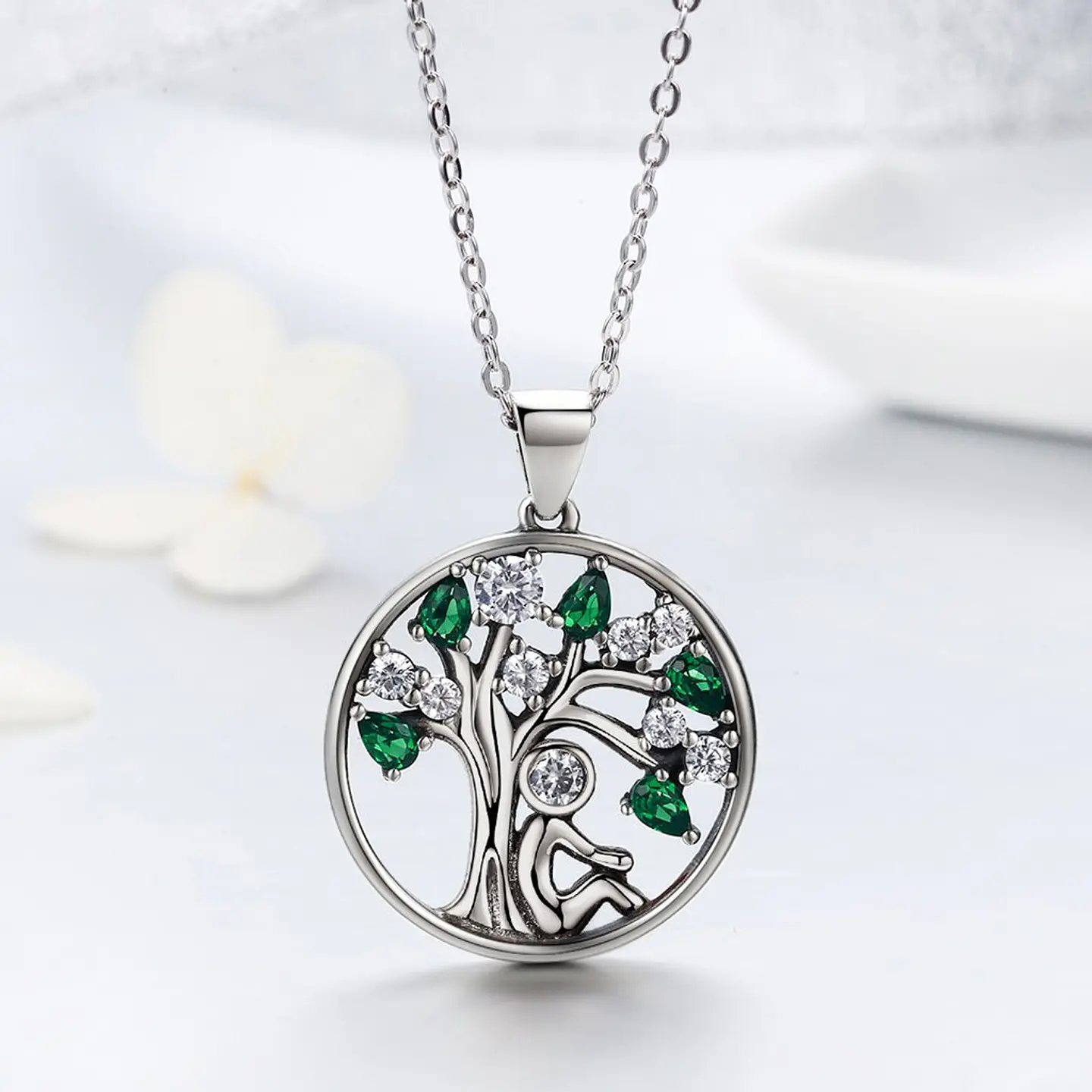 Collar Plata 925 Arbol de la Vida Circones Verdes 4