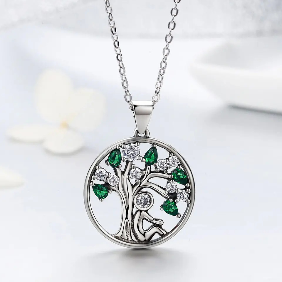 Collar Plata 925 Arbol de la Vida Circones Verdes 4