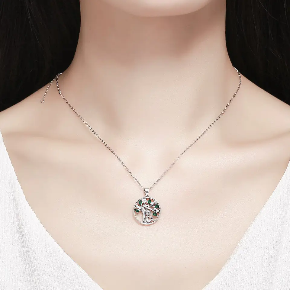 Collar Plata 925 Arbol de la Vida Circones Verdes 5