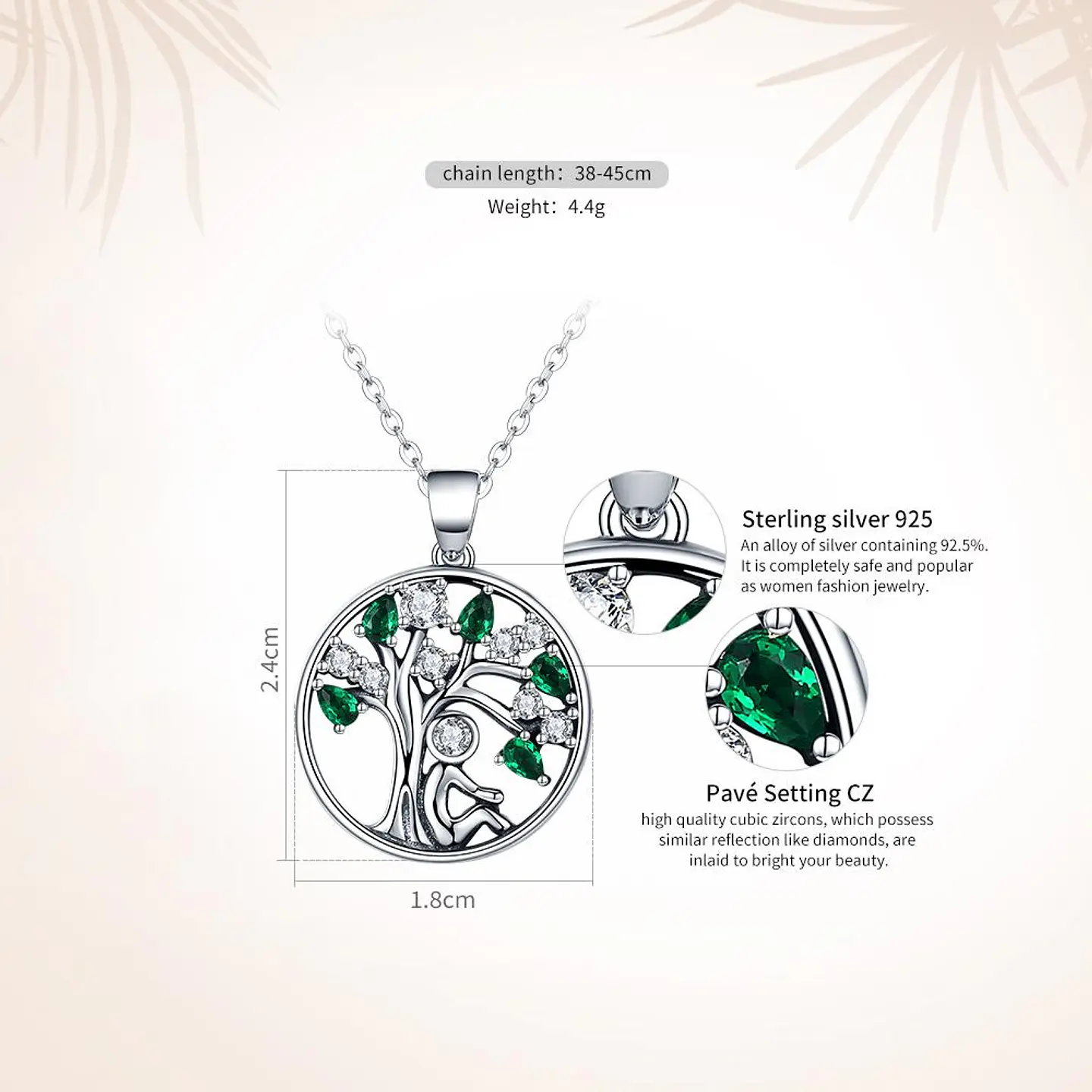 Collar Plata 925 Arbol de la Vida Circones Verdes 6