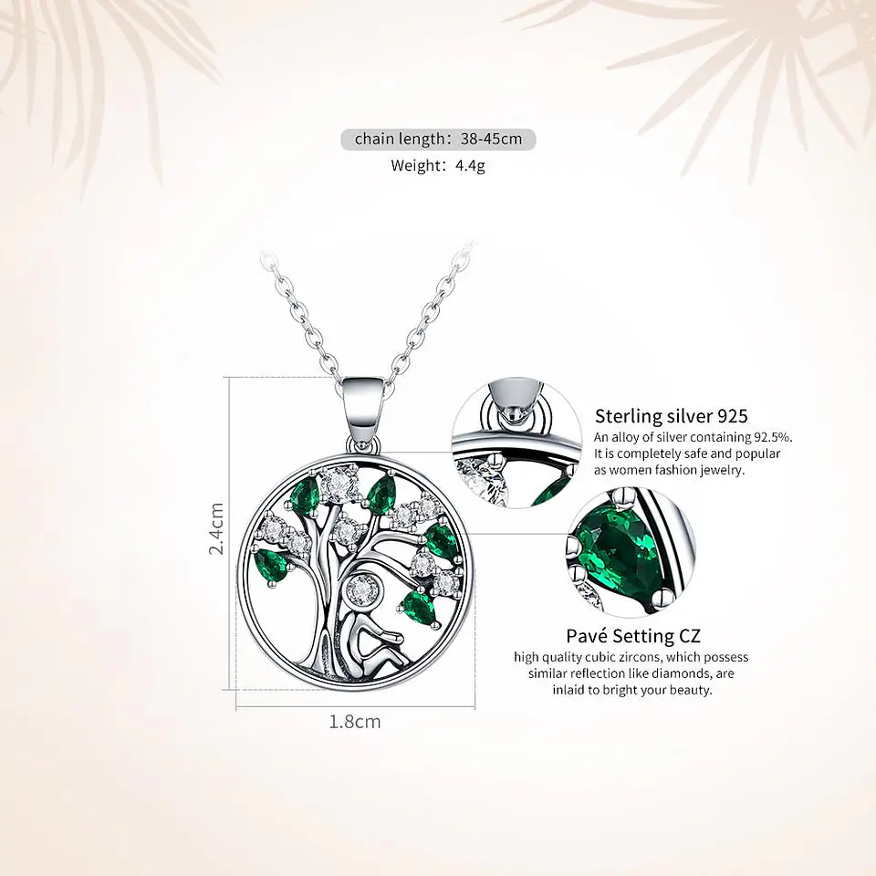 Collar Plata 925 Arbol de la Vida Circones Verdes 6