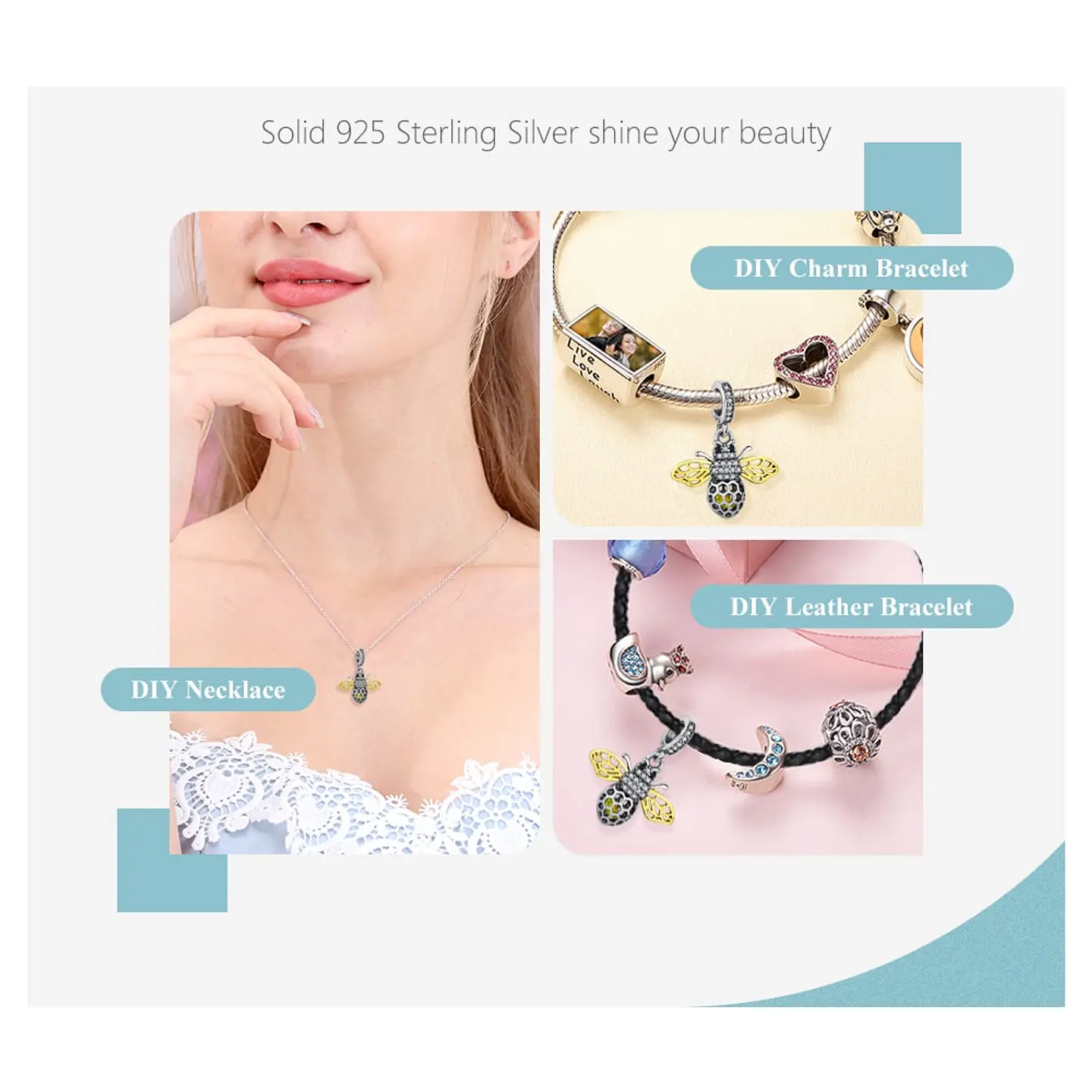 Charm Dije Plata 925 Abeja Gold 3