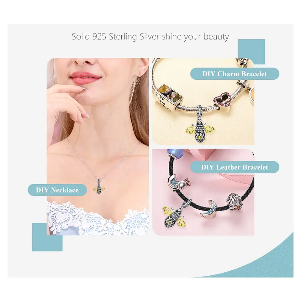 Charm Dije Plata 925 Abeja Gold 3