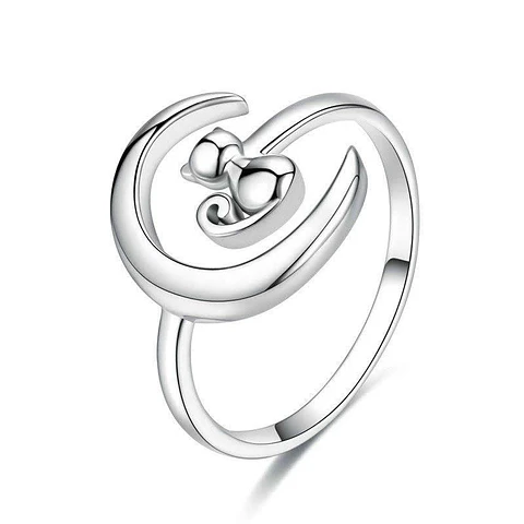 Anillo Plata 925 Gato y Luna
