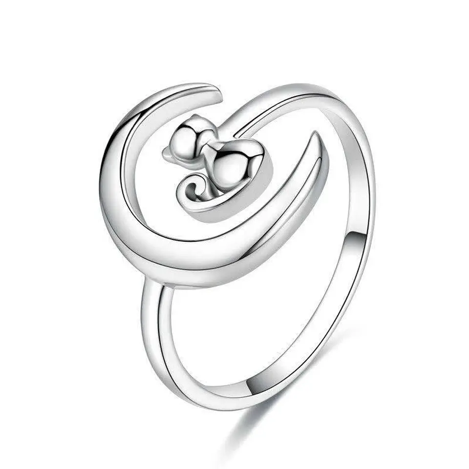 Anillo Plata 925 Gato y Luna 1