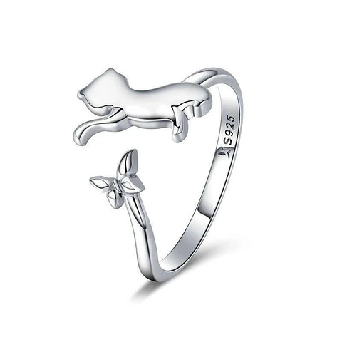 Anillo Plata 925 Gato y Mariposa